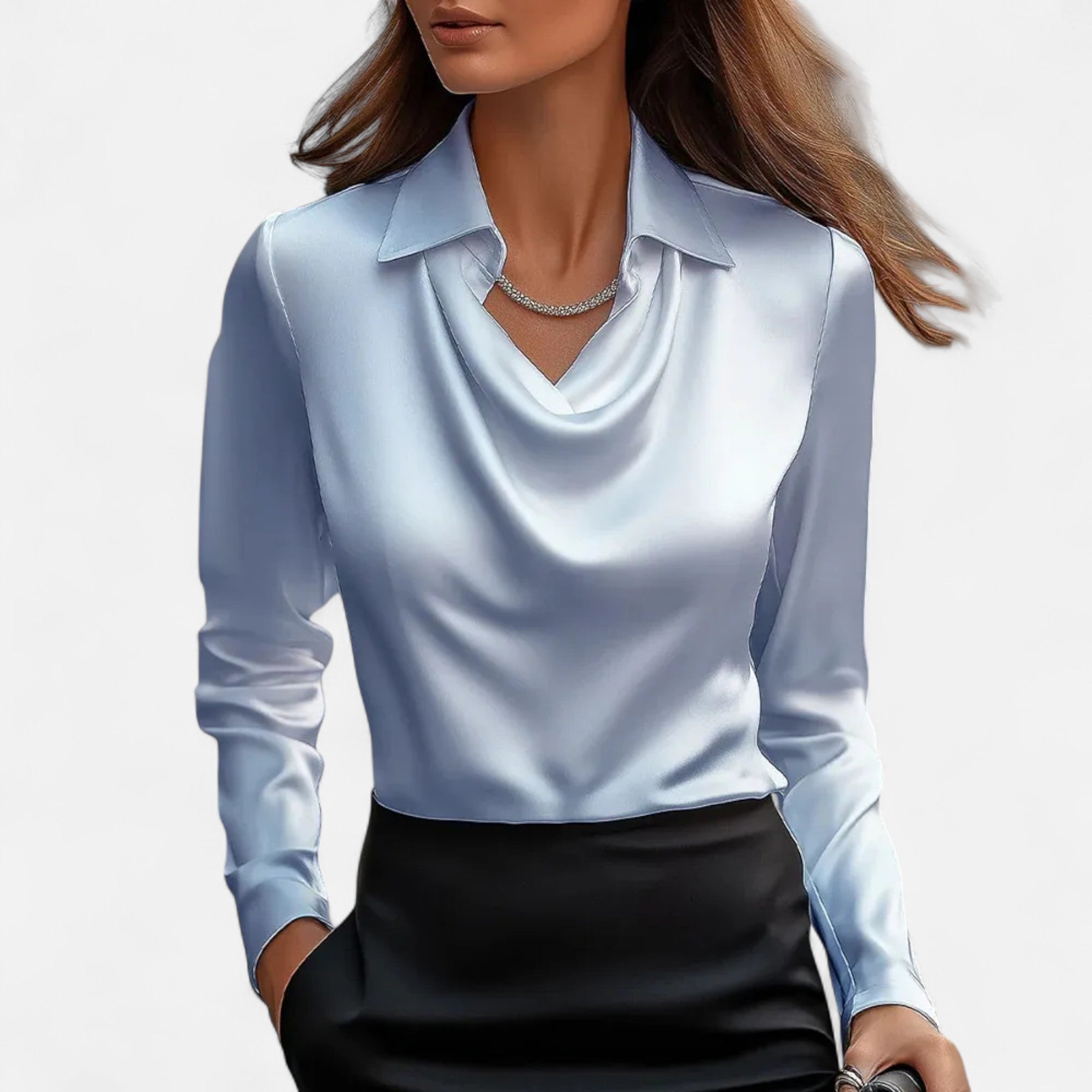 Orvelle Club | Women’s Satin Blouse Pleated V-Neck