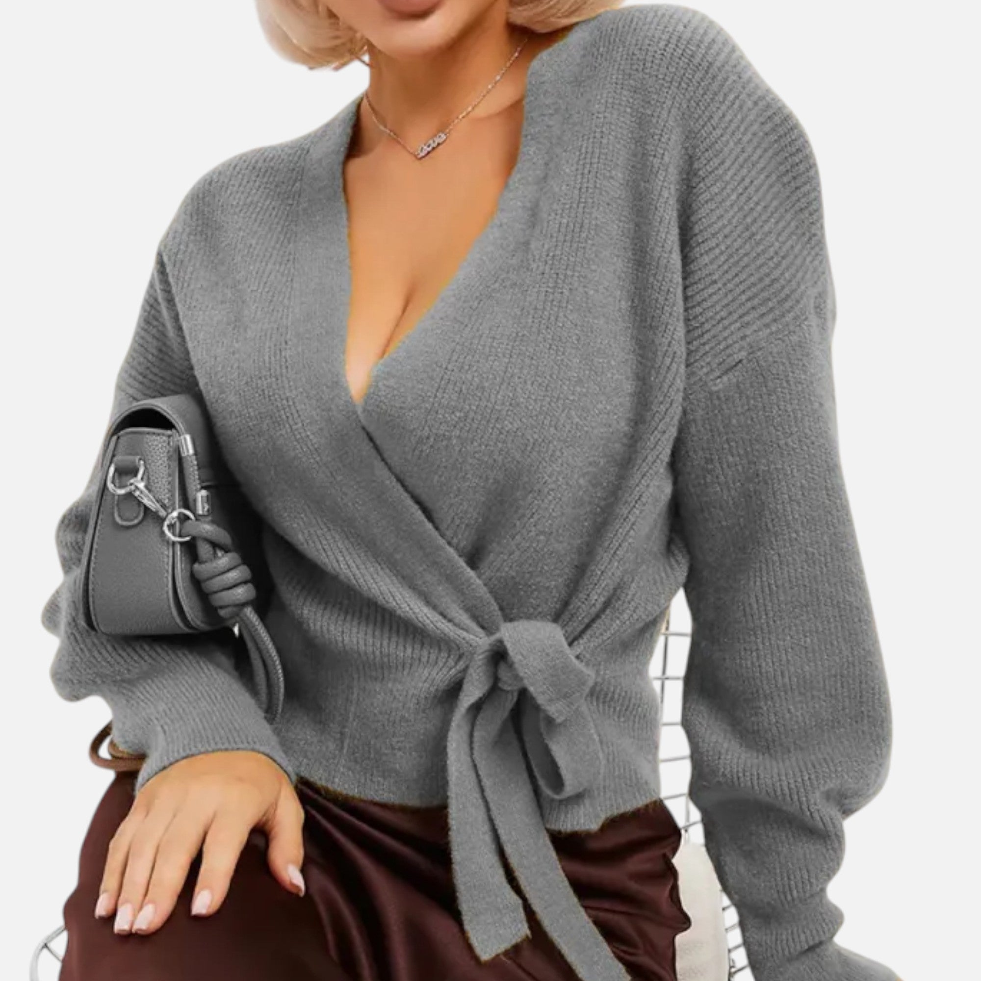 Orvelle Club | Women’s V-Neck Drawstring Knit Cardigan