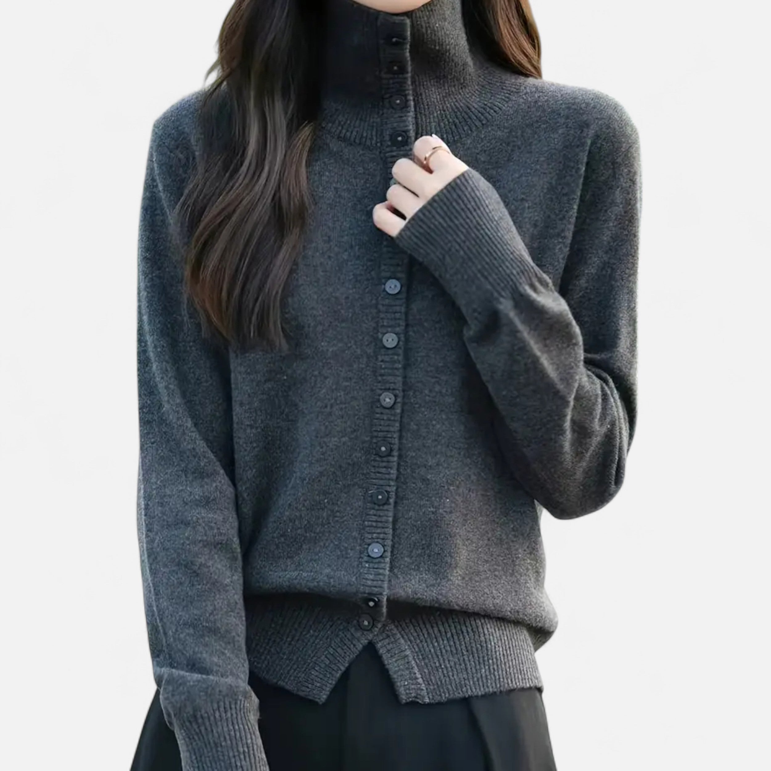 Orvelle Club | Women’s High-Neck Ribbed Cardigan