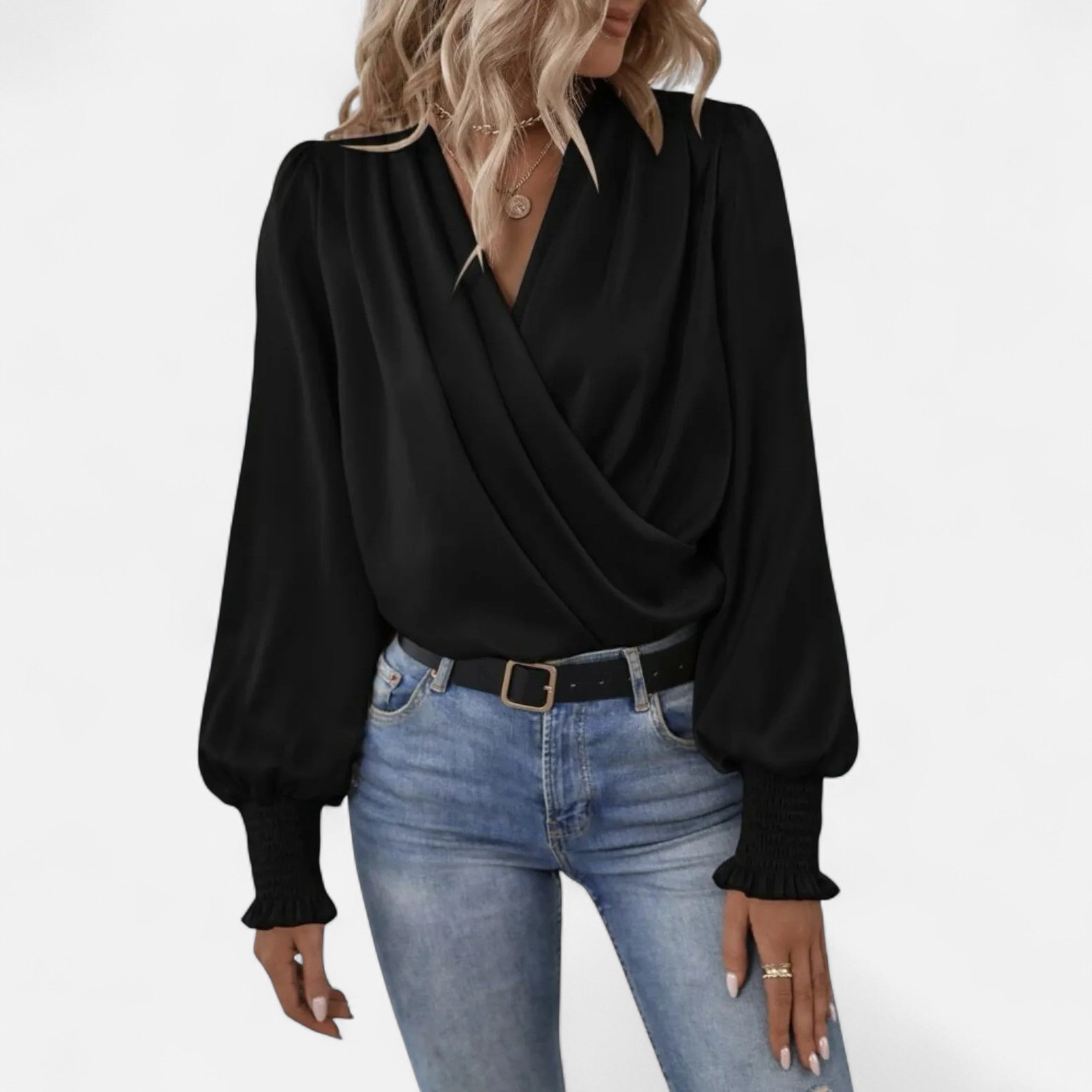 Orvelle Club | Women’s V-Neck Lantern Sleeve Blouse