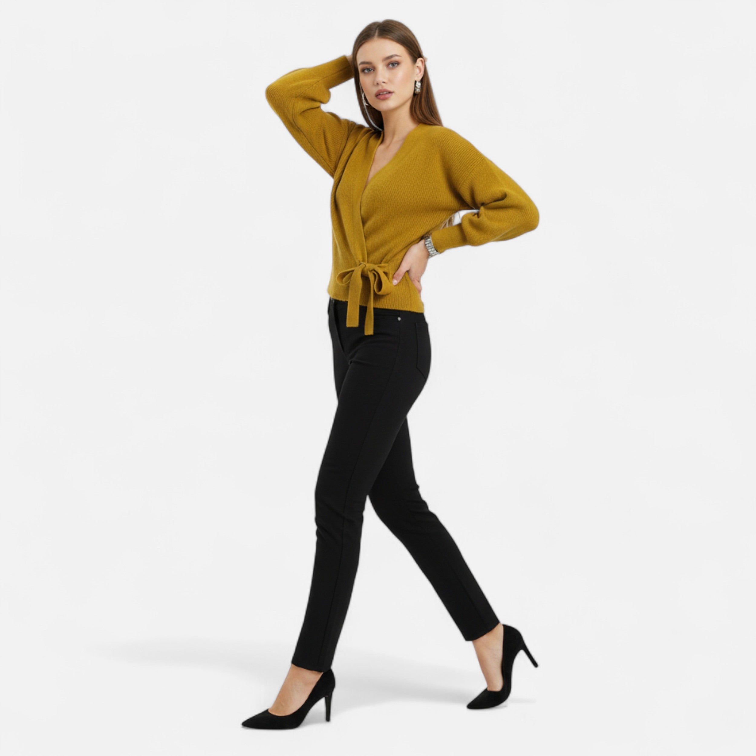 Orvelle Club | Women’s V-Neck Drawstring Knit Cardigan
