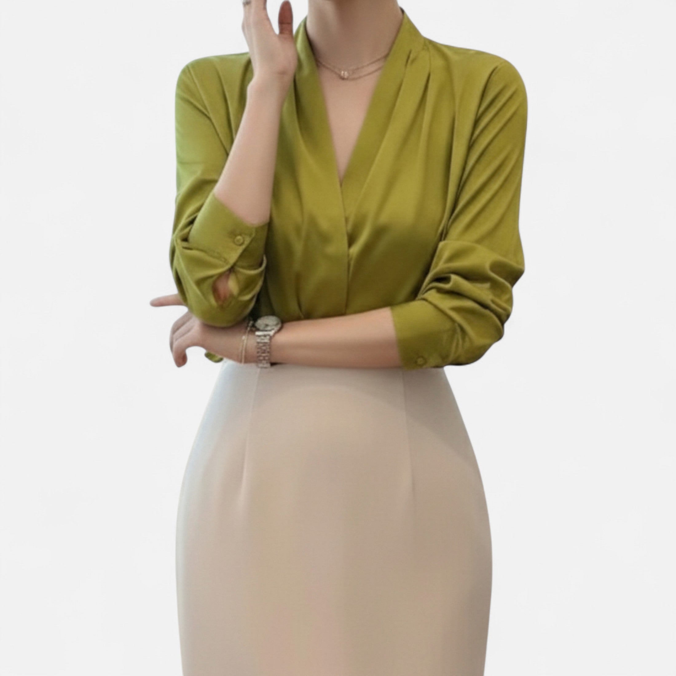 Orvelle Club | Women’s V-Neck Silk Blouse Timeless Elegance