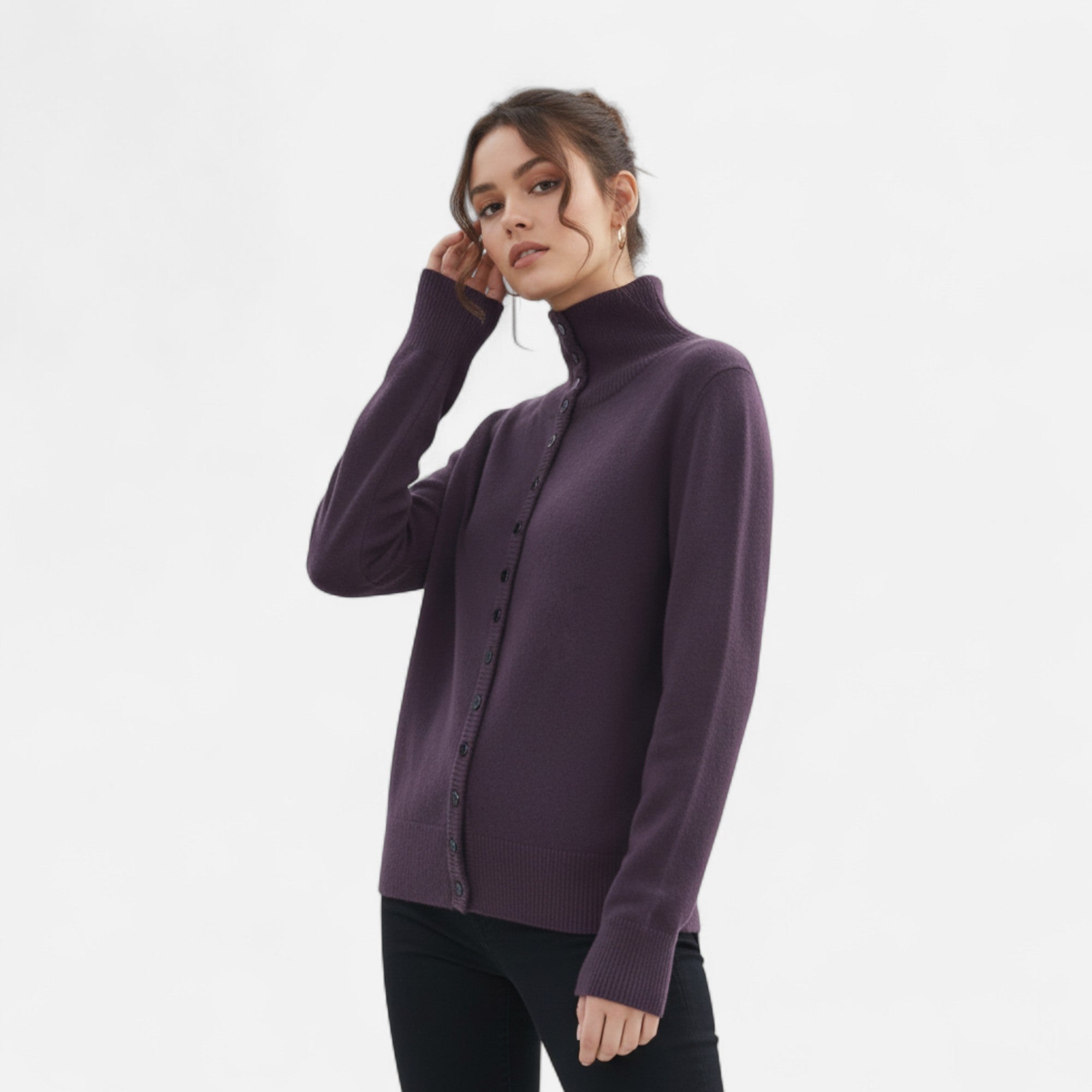 Orvelle Club | Women’s High-Neck Ribbed Cardigan