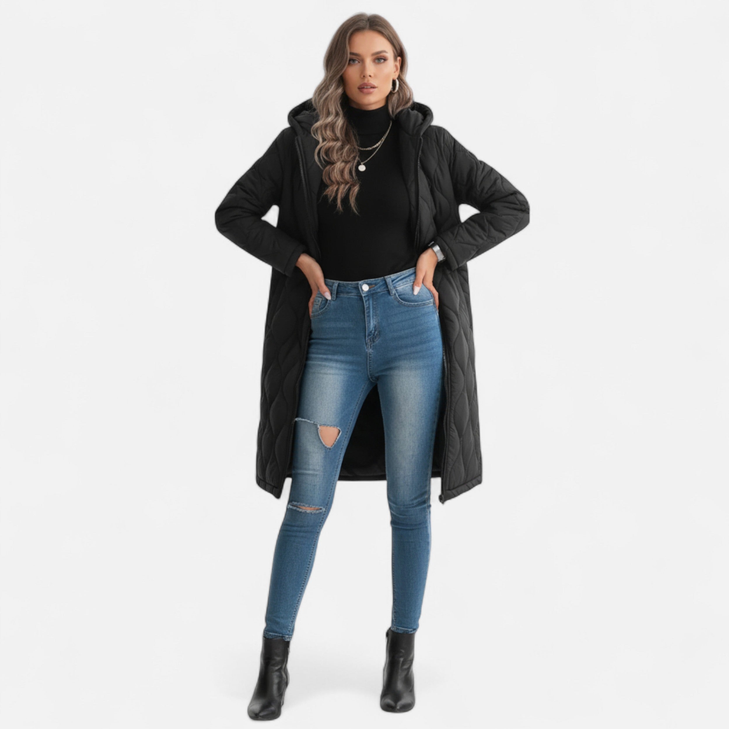 Orvelle Club | Women’s Long Quilted Hooded Jacket
