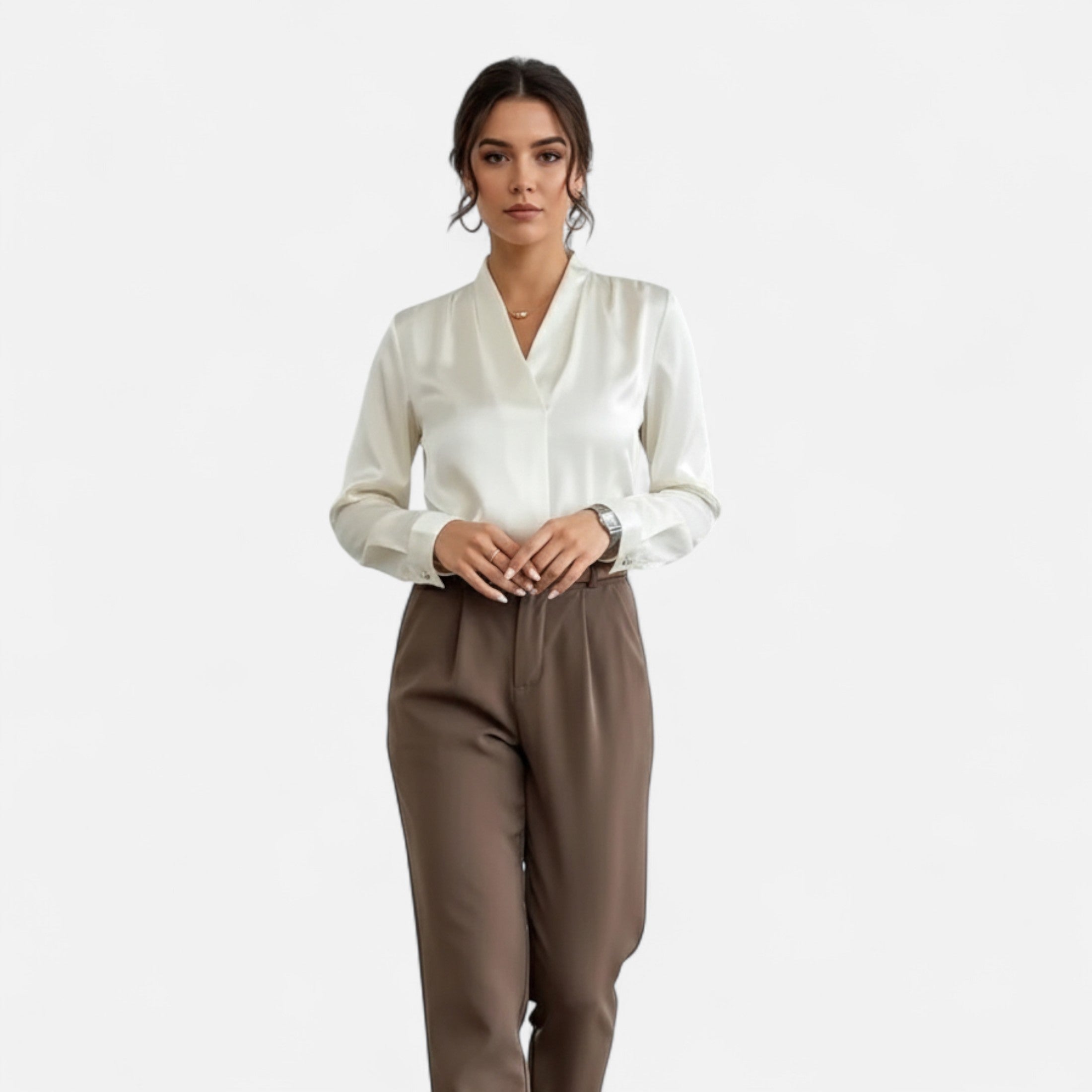 Orvelle Club | Women’s V-Neck Silk Blouse Timeless Elegance