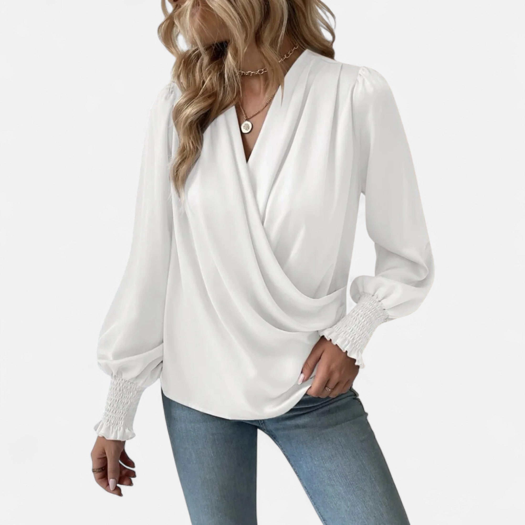 Orvelle Club | Women’s V-Neck Lantern Sleeve Blouse