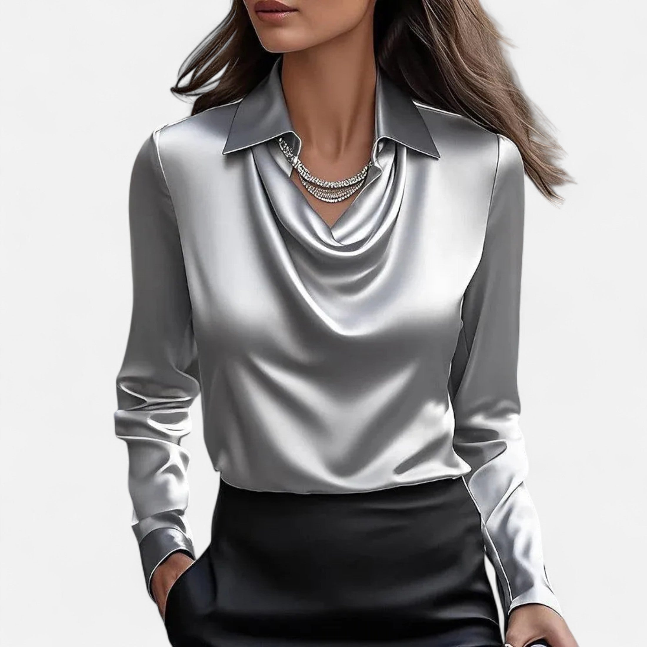 Orvelle Club | Women’s Satin Blouse Pleated V-Neck