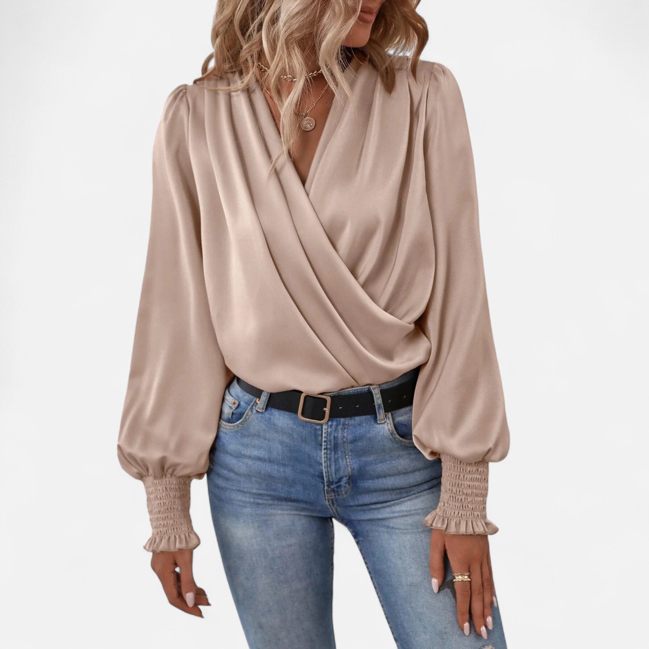 Orvelle Club | Women’s V-Neck Lantern Sleeve Blouse