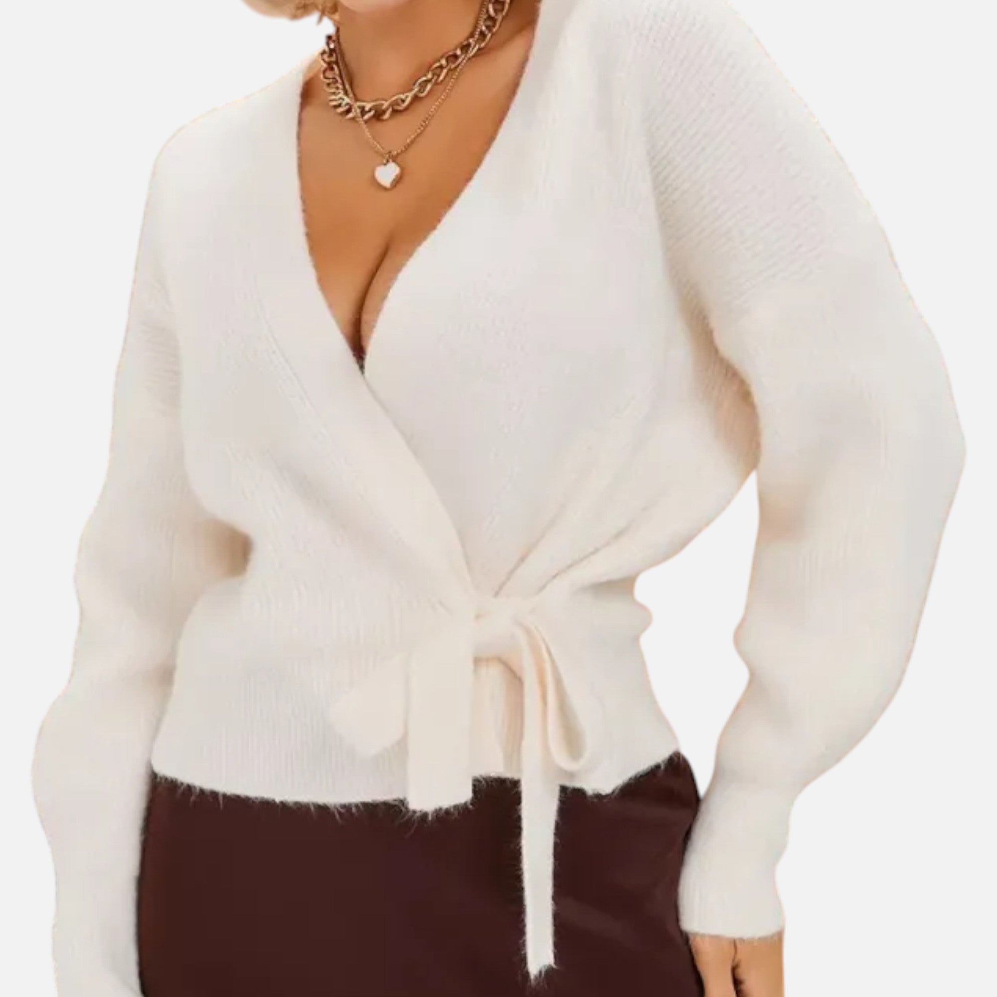 Orvelle Club | Women’s V-Neck Drawstring Knit Cardigan