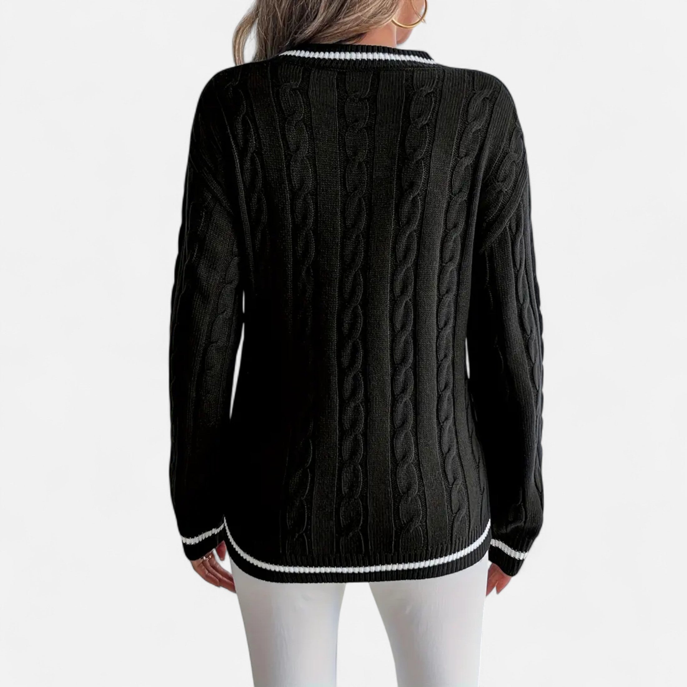 Orvelle Club | Women’s Cable Knit Sweater V-Neck Elegance