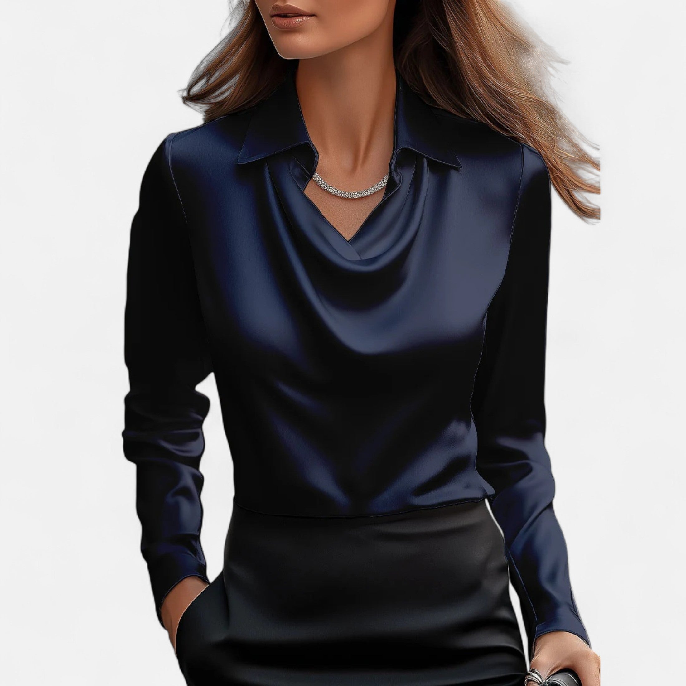 Orvelle Club | Women’s Satin Blouse Pleated V-Neck
