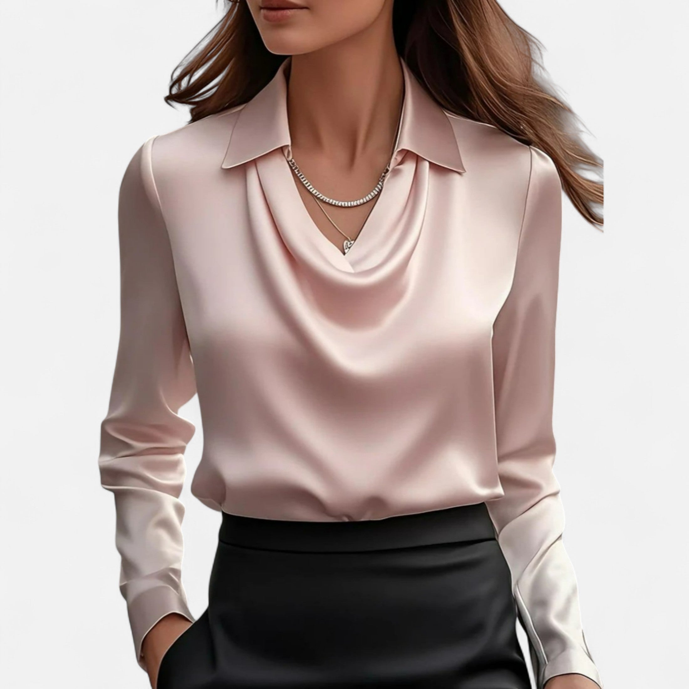 Orvelle Club | Women’s Satin Blouse Pleated V-Neck