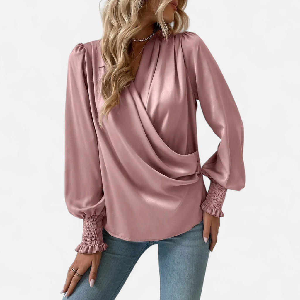 Orvelle Club | Women’s V-Neck Lantern Sleeve Blouse
