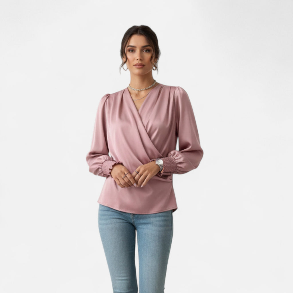 Orvelle Club | Women’s V-Neck Lantern Sleeve Blouse