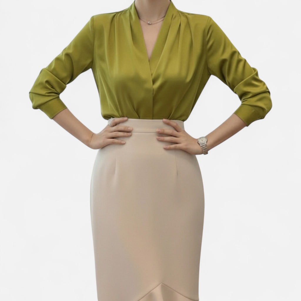 Orvelle Club | Women’s V-Neck Silk Blouse Timeless Elegance