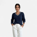 Orvelle Club | Women’s Cable Knit Sweater V-Neck Elegance
