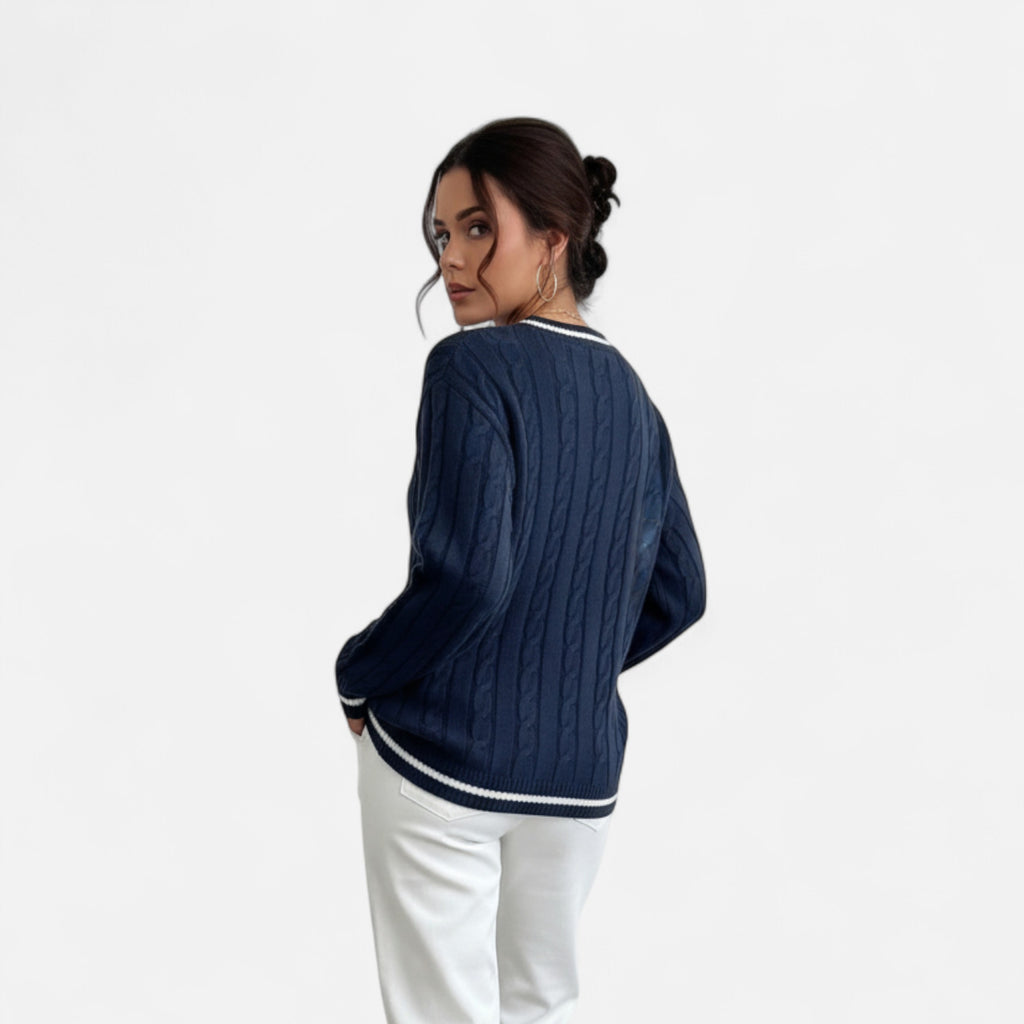 Orvelle Club | Women’s Cable Knit Sweater V-Neck Elegance