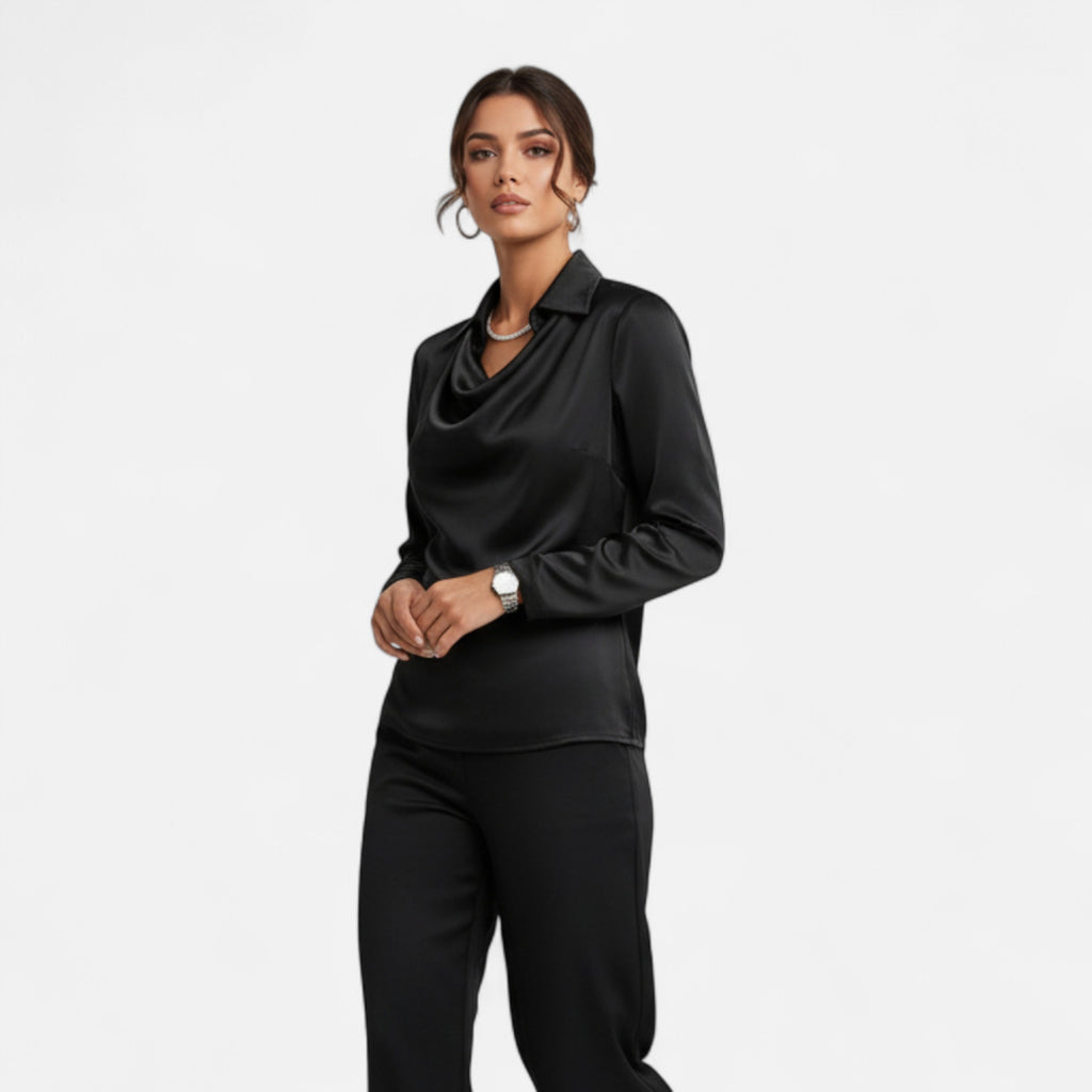 Orvelle Club | Women’s Satin Blouse Pleated V-Neck