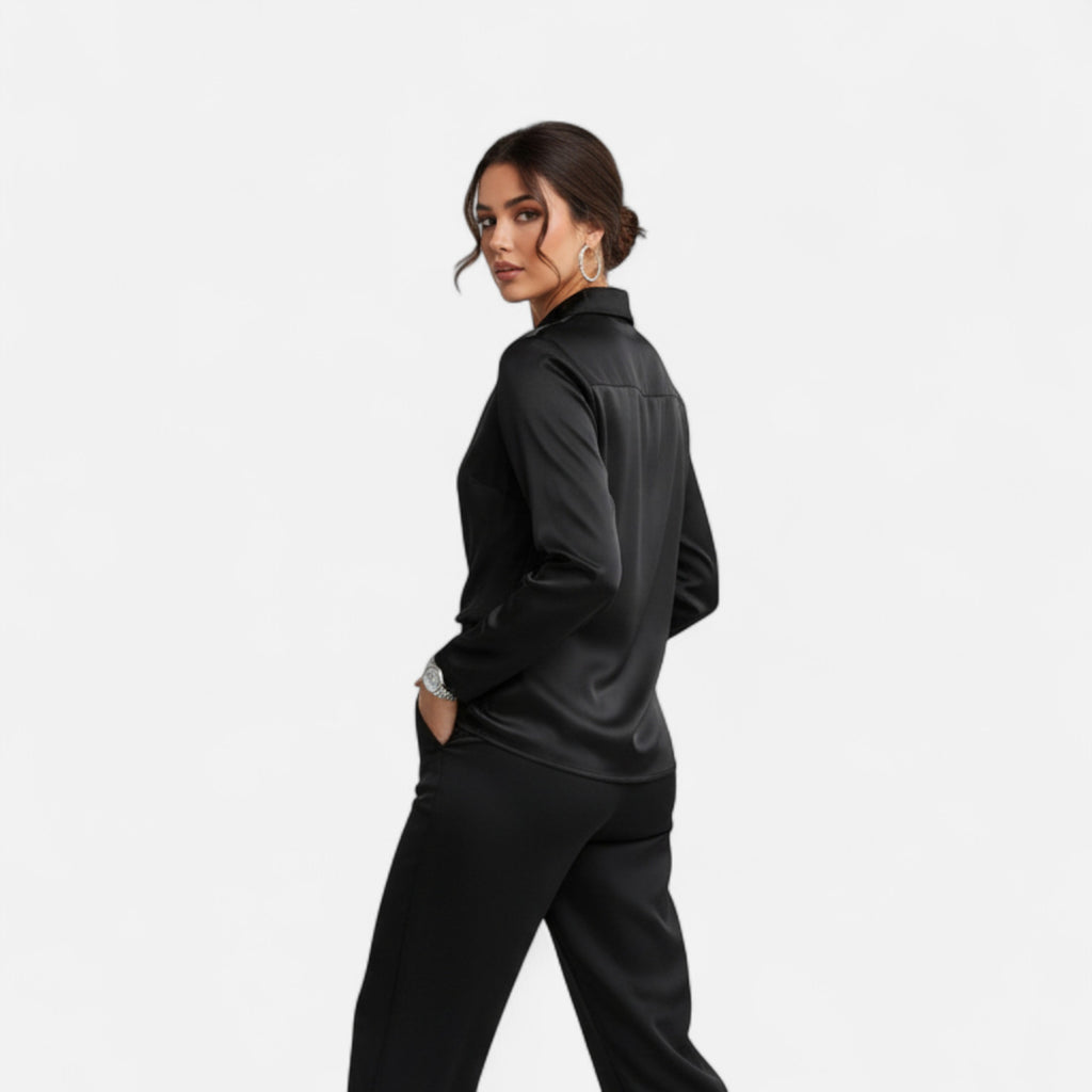 Orvelle Club | Women’s Satin Blouse Pleated V-Neck