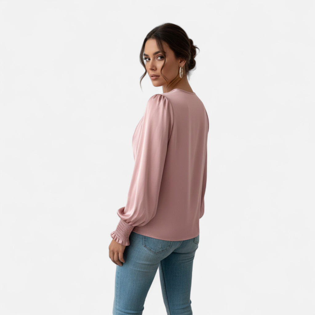 Orvelle Club | Women’s V-Neck Lantern Sleeve Blouse