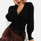 Orvelle Club | Women’s V-Neck Drawstring Knit Cardigan