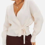 Orvelle Club | Women’s V-Neck Drawstring Knit Cardigan