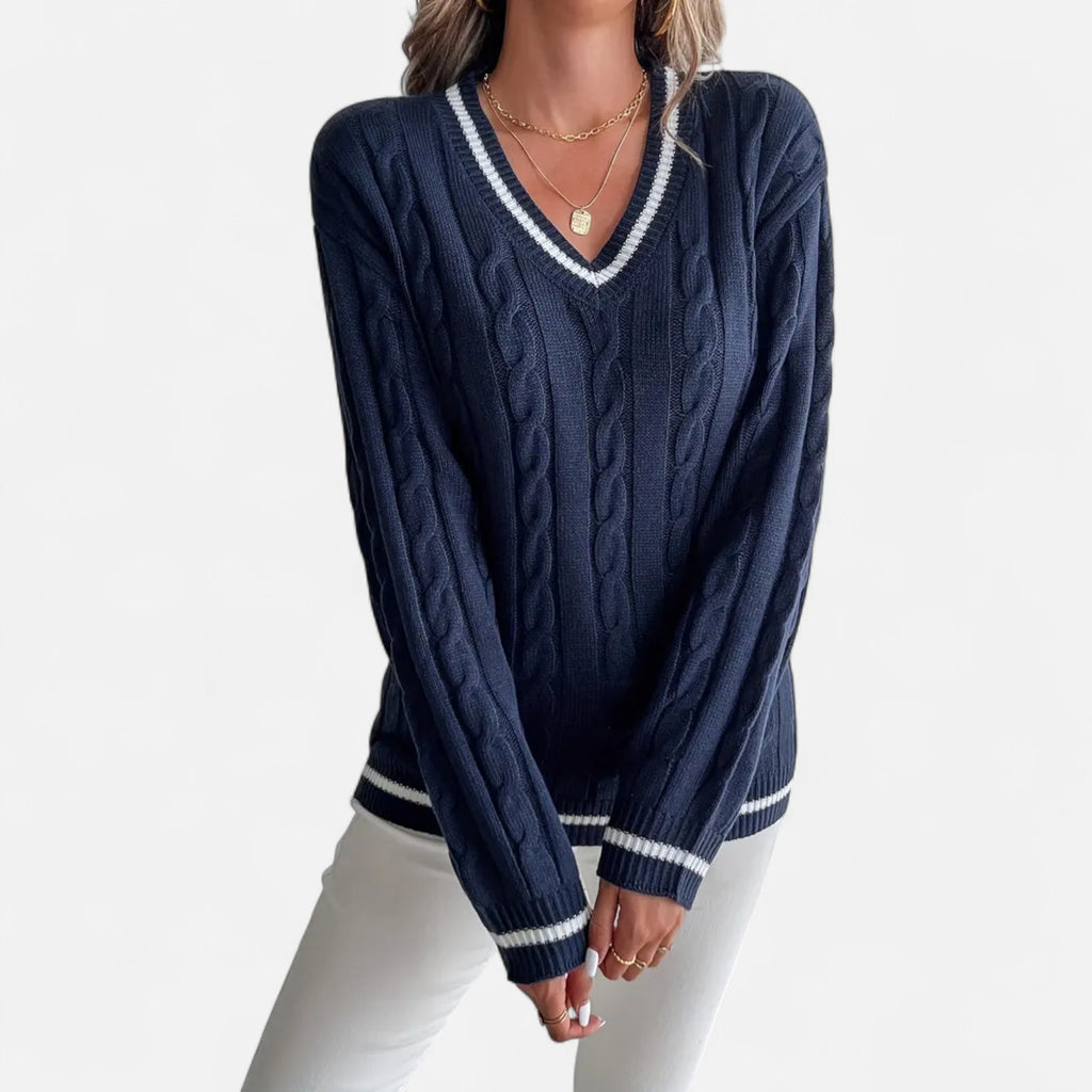 Orvelle Club | Women’s Cable Knit Sweater V-Neck Elegance