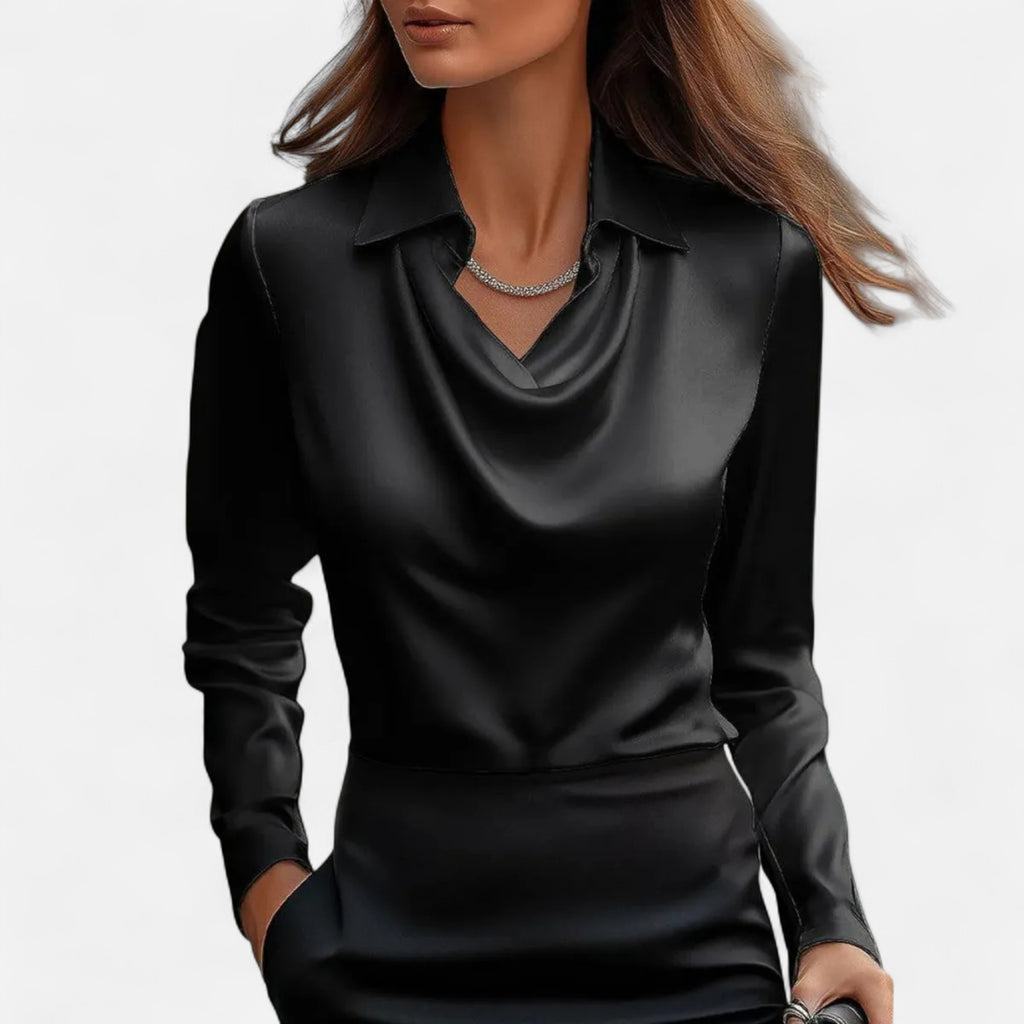 Orvelle Club | Women’s Satin Blouse Pleated V-Neck