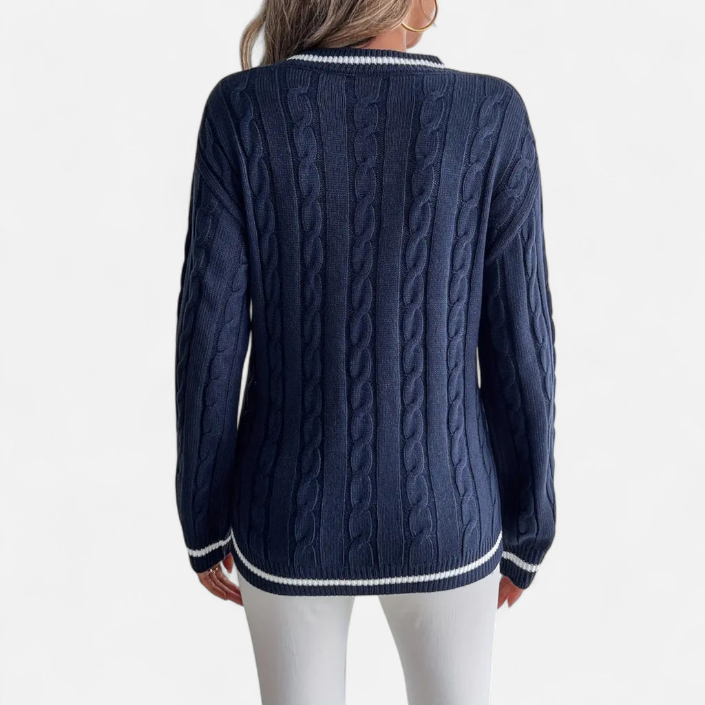 Orvelle Club | Women’s Cable Knit Sweater V-Neck Elegance