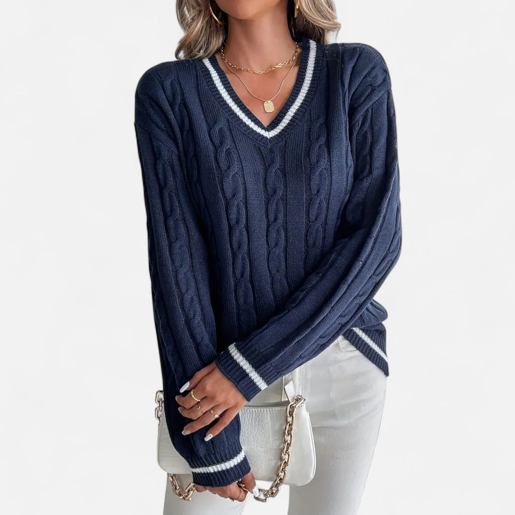 Orvelle Club | Women’s Cable Knit Sweater V-Neck Elegance