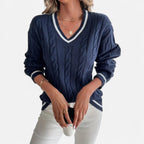 Orvelle Club | Women’s Cable Knit Sweater V-Neck Elegance