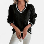 Orvelle Club | Women’s Cable Knit Sweater V-Neck Elegance