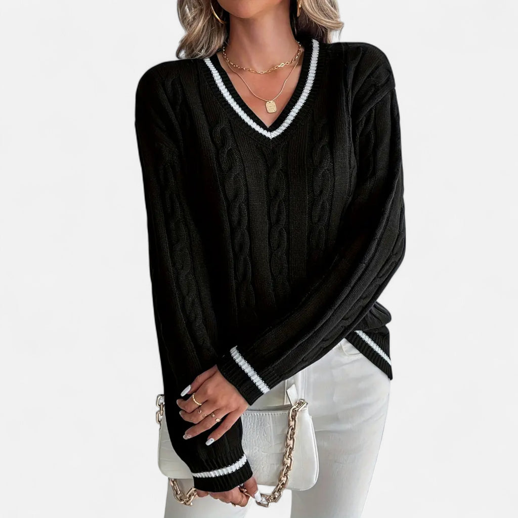 Orvelle Club | Women’s Cable Knit Sweater V-Neck Elegance