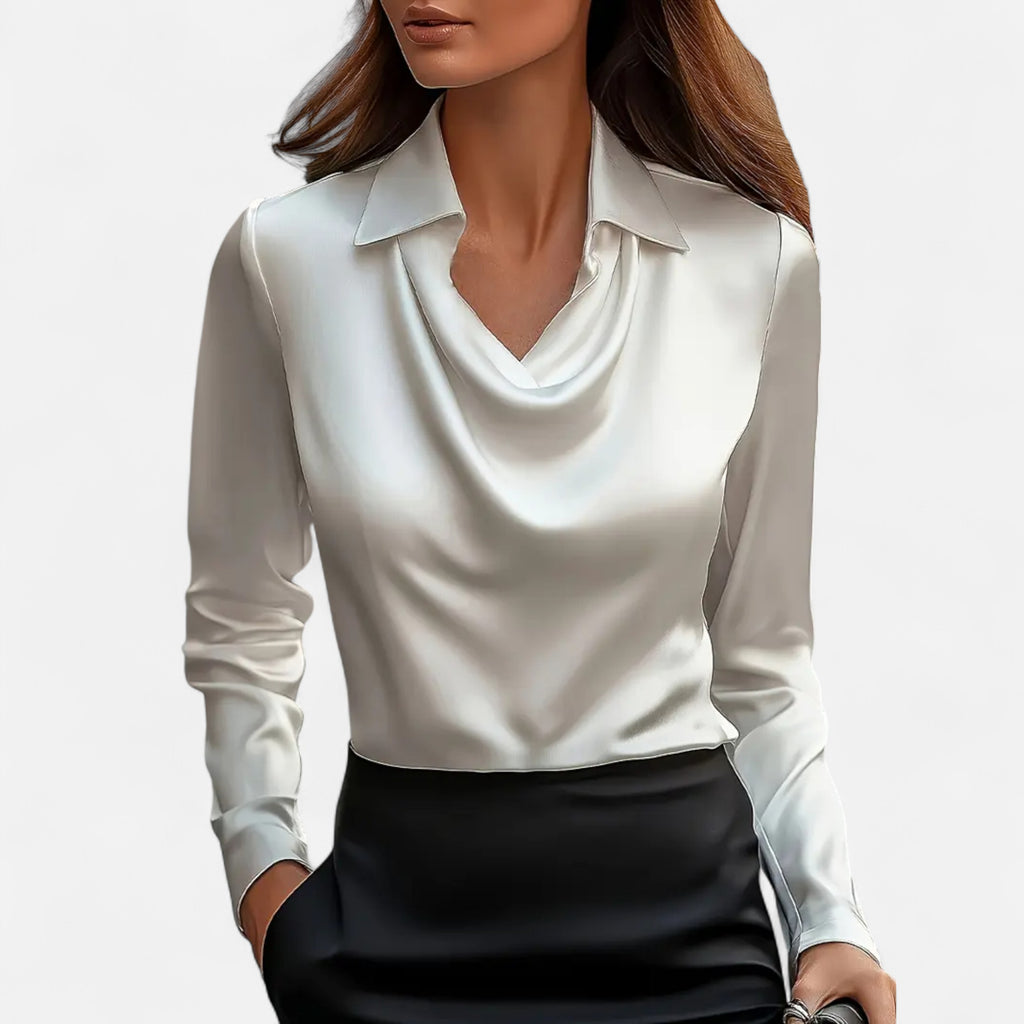 Orvelle Club | Women’s Satin Blouse Pleated V-Neck