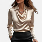 Orvelle Club | Women’s Satin Blouse Pleated V-Neck