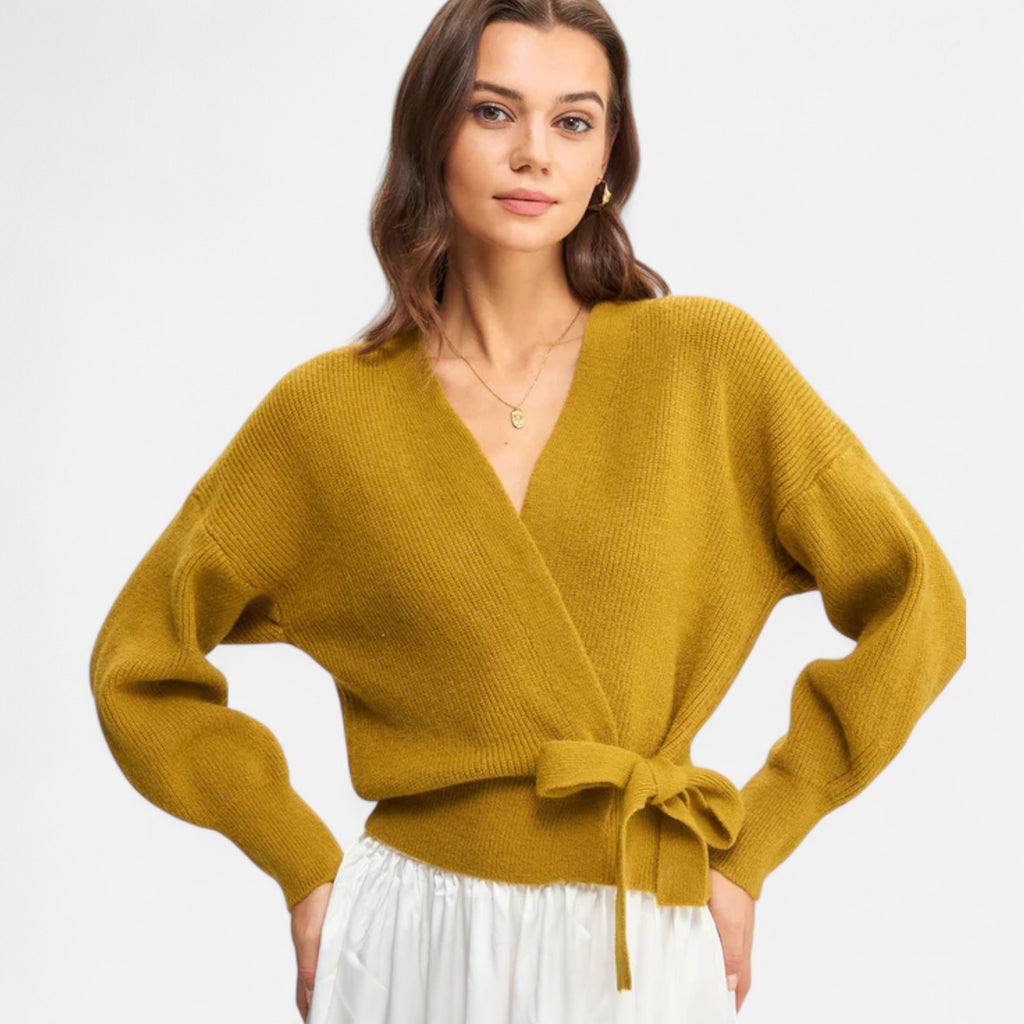 Orvelle Club | Women’s V-Neck Drawstring Knit Cardigan